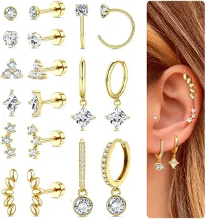 Hypoallergenic Gold Huggie Hoop Earrings Flat Back Earrings for Women Men Stainless Steel Cartilage Hoop Stud Earring Set for Multiple Piercing Small Flatback Tragus Helix Piercing Jewelry for Sensitive Ears
