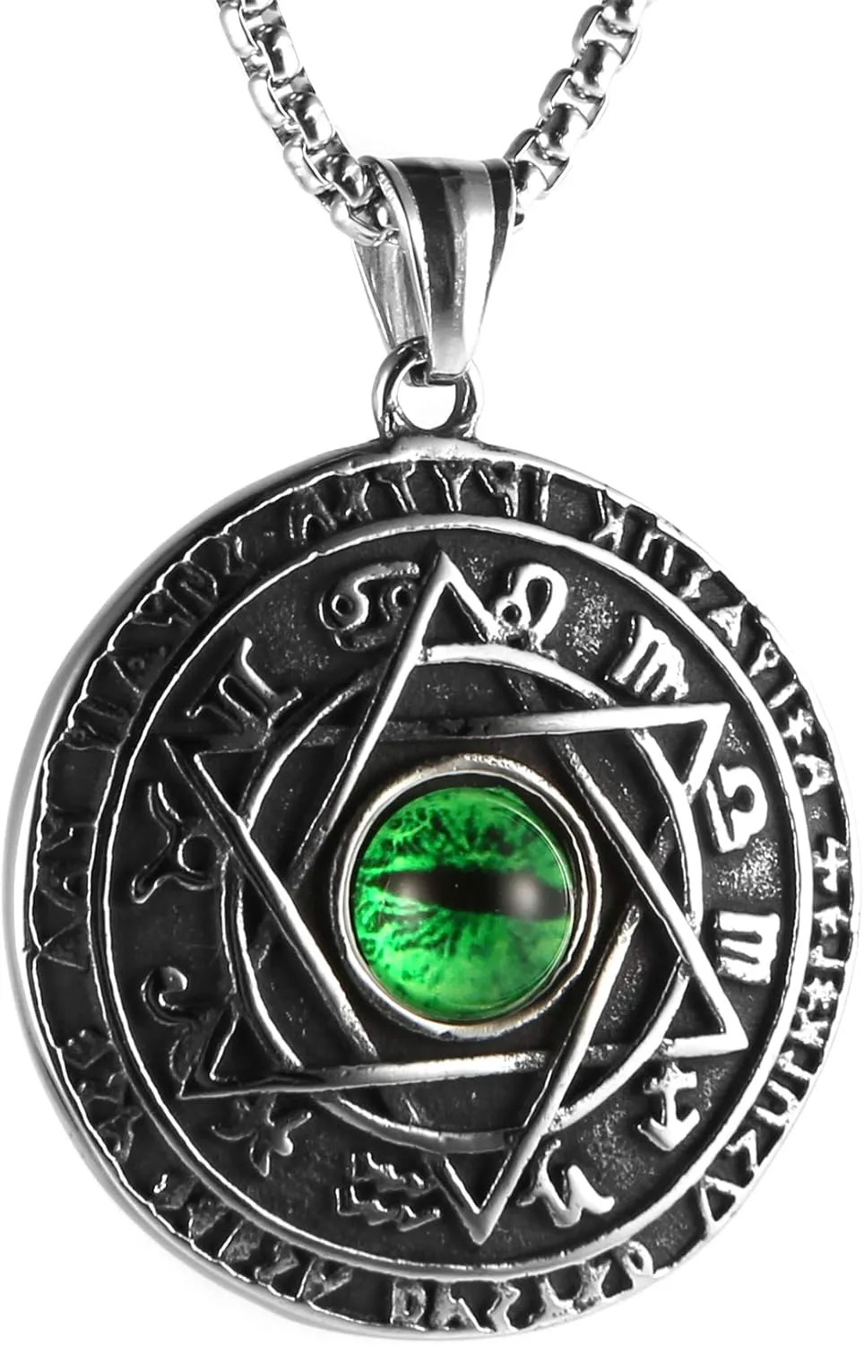 HZMAN Green Eyes Talisman Seal Solomon Six-pointed Star 12 Constellation Pendant Stainless Steel Necklaces