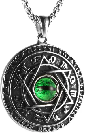 HZMAN Green Eyes Talisman Seal Solomon Six-pointed Star 12 Constellation Pendant Stainless Steel Necklaces