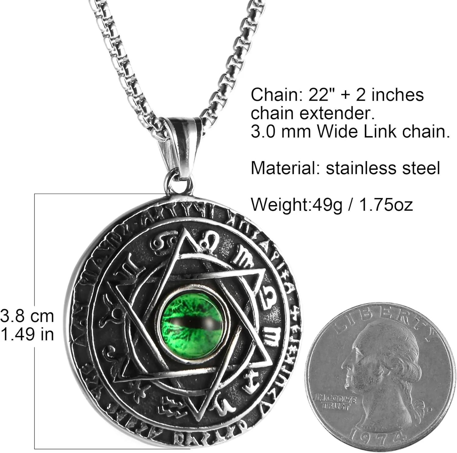 HZMAN Green Eyes Talisman Seal Solomon Six-pointed Star 12 Constellation Pendant Stainless Steel Necklaces