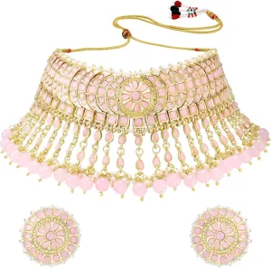 I Jewels Gold Plated Indian Wedding Bollywood Kundan & Pearl Studded Choker Necklace Jewellery Set For Women (K7210-1)