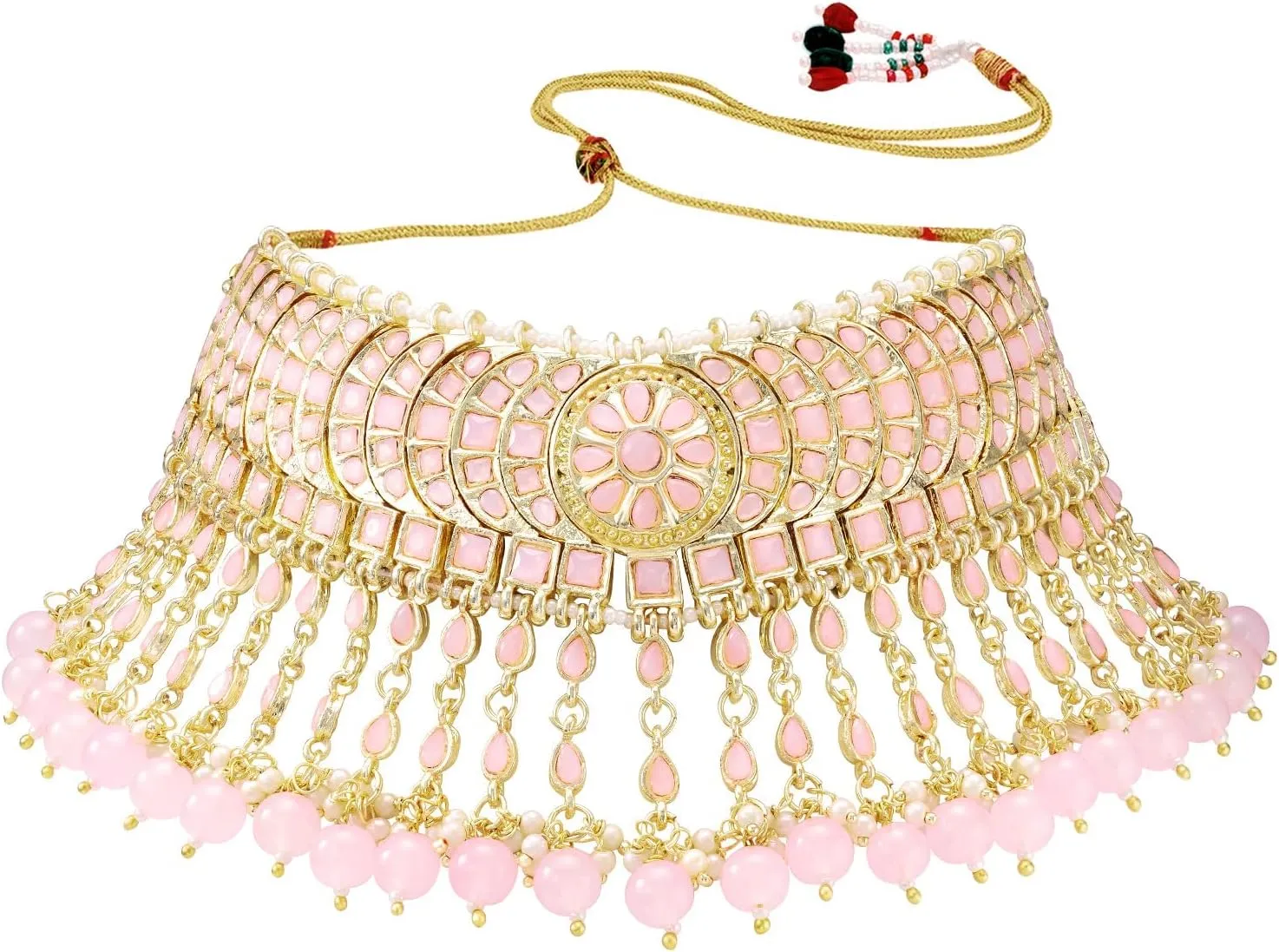 I Jewels Gold Plated Indian Wedding Bollywood Kundan & Pearl Studded Choker Necklace Jewellery Set For Women (K7210-1)