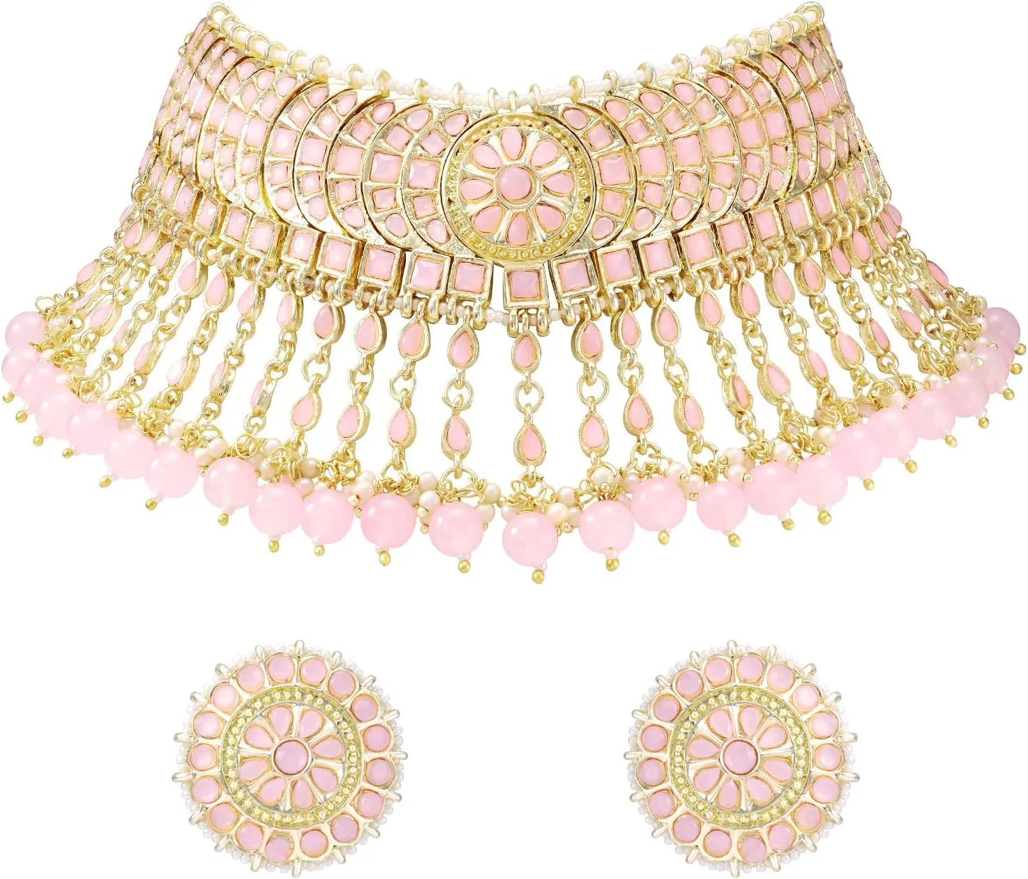 I Jewels Gold Plated Indian Wedding Bollywood Kundan & Pearl Studded Choker Necklace Jewellery Set For Women (K7210-1)