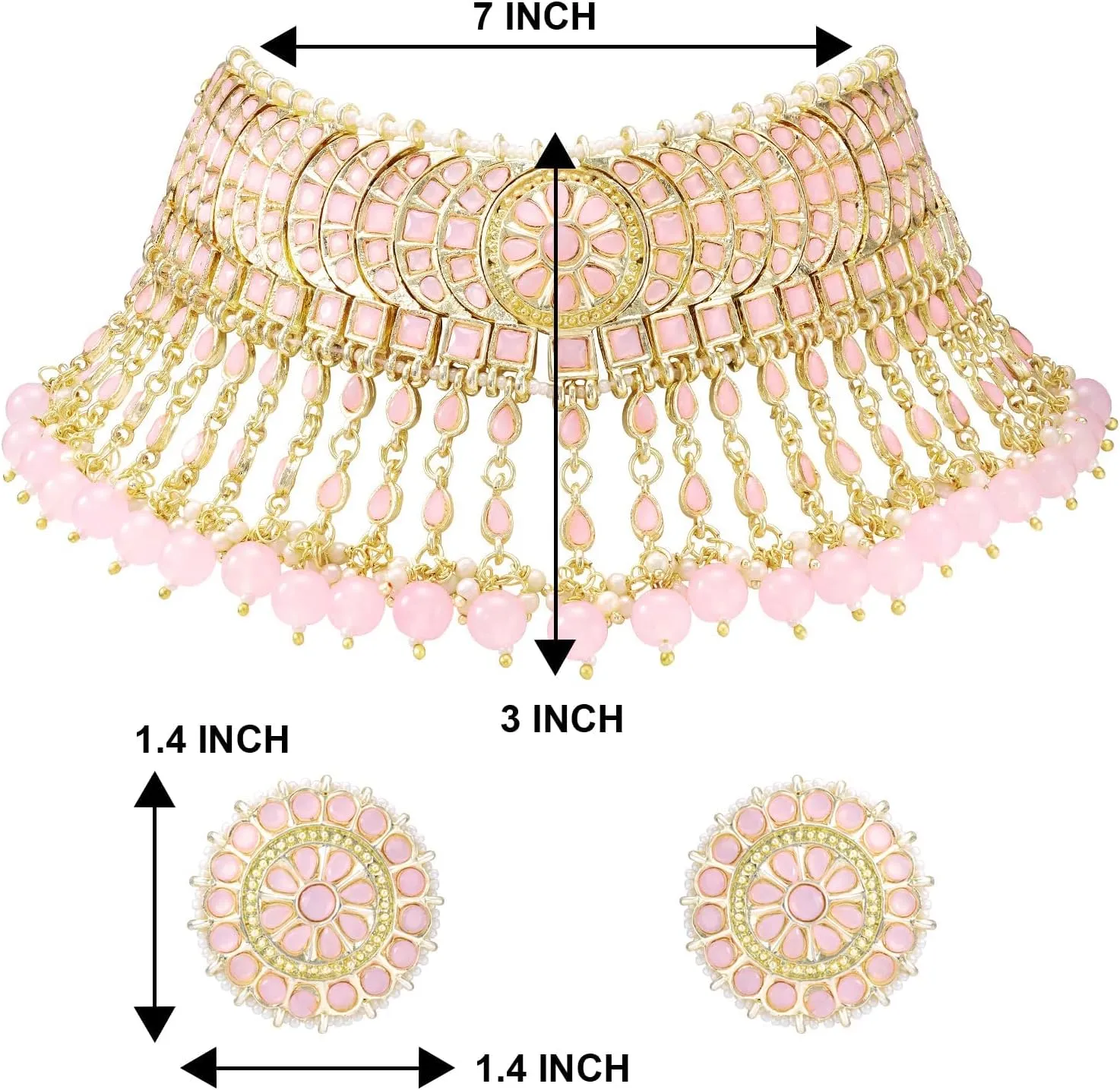 I Jewels Gold Plated Indian Wedding Bollywood Kundan & Pearl Studded Choker Necklace Jewellery Set For Women (K7210-1)