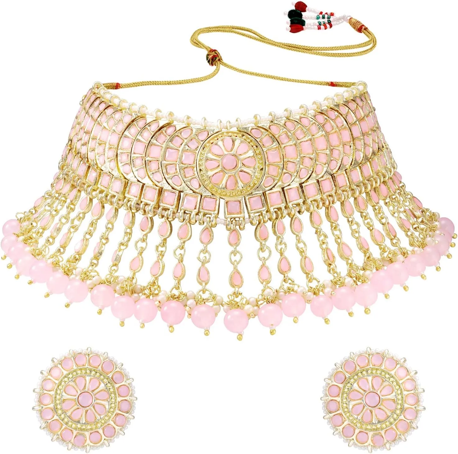 I Jewels Gold Plated Indian Wedding Bollywood Kundan & Pearl Studded Choker Necklace Jewellery Set For Women (K7210-1)