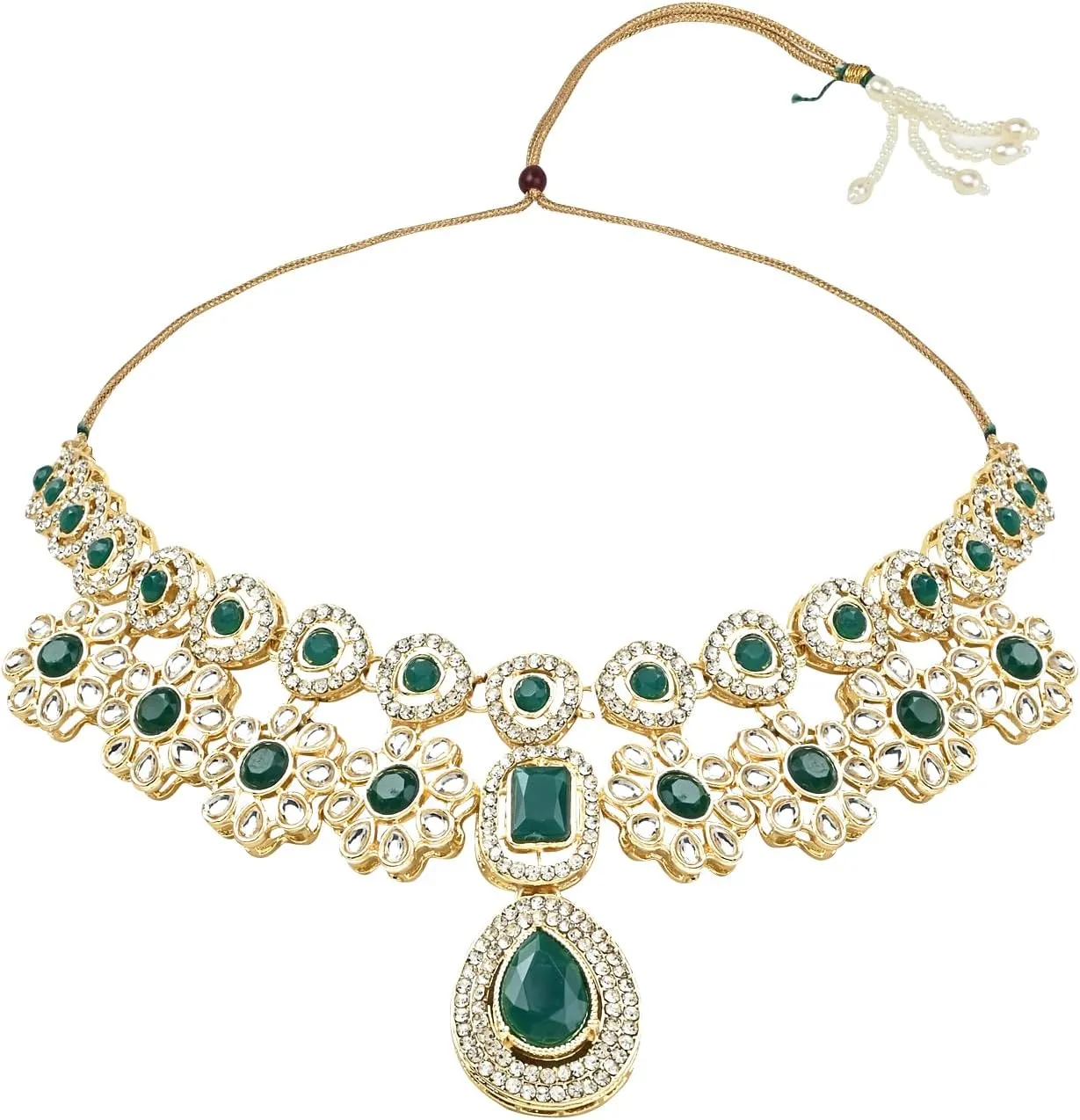 I Jewels Indian Wedding Bollywood Stylish Gold Plated Kundan Stone Necklace Jewellery Set for Women