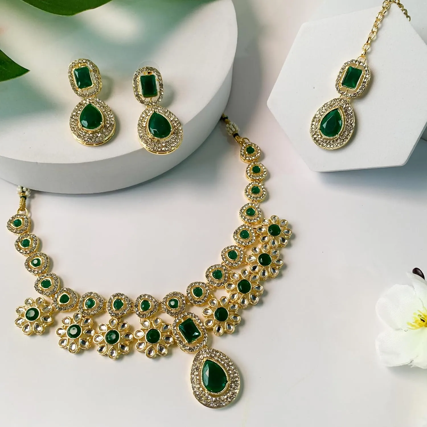 I Jewels Indian Wedding Bollywood Stylish Gold Plated Kundan Stone Necklace Jewellery Set for Women