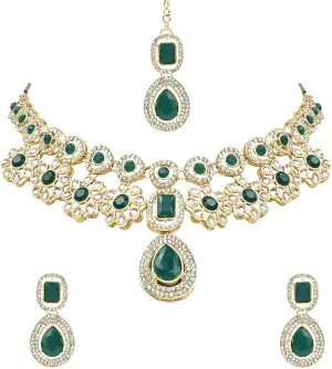 I Jewels Indian Wedding Bollywood Stylish Gold Plated Kundan Stone Necklace Jewellery Set for Women