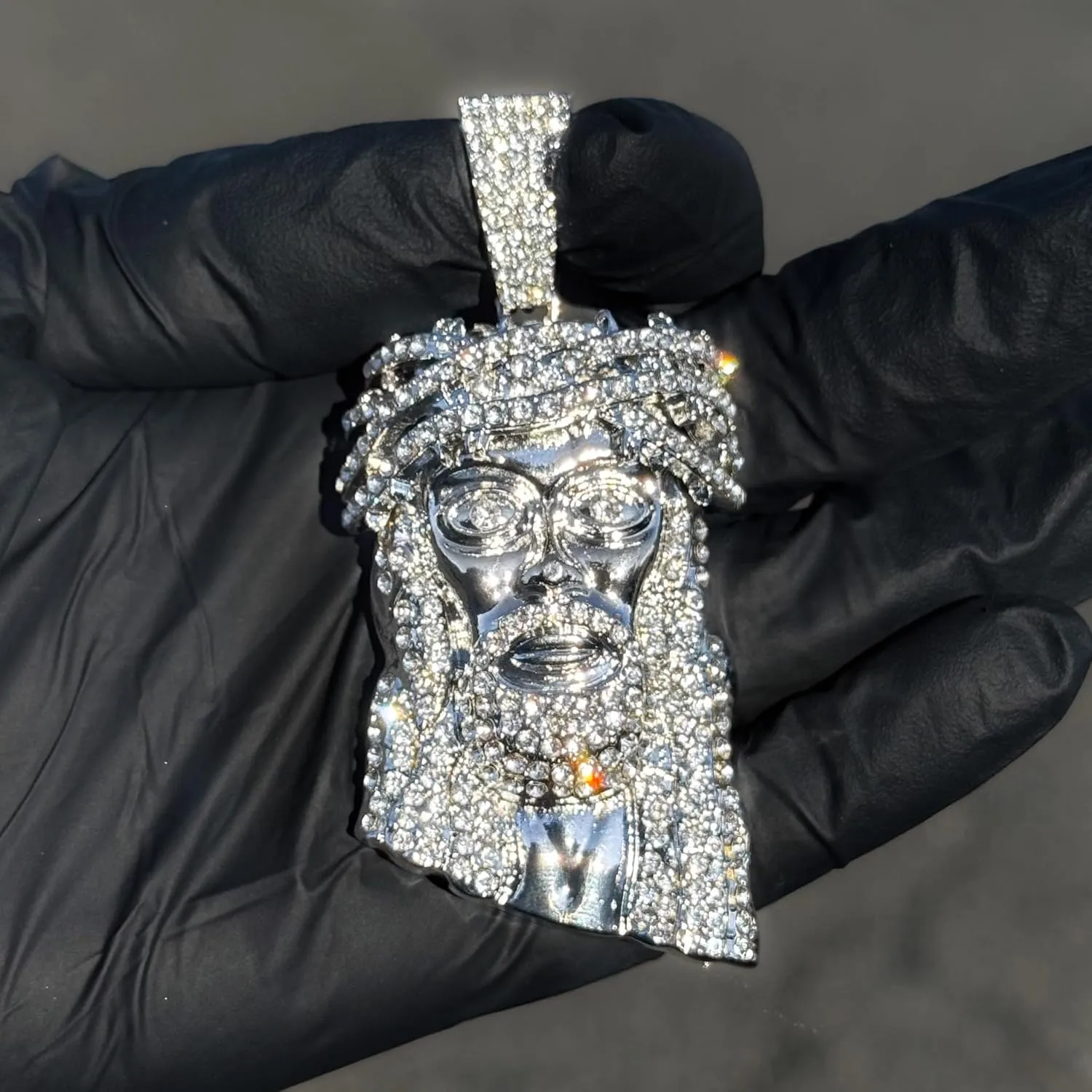 ICE STAR Men's Iced-Out Thorn Crown Jesus Pendant Necklace with 24" Rope Chain - Hip-Hop Jewelry with Simulated Crystals