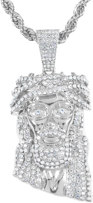 ICE STAR Men's Iced-Out Thorn Crown Jesus Pendant Necklace with 24" Rope Chain - Hip-Hop Jewelry with Simulated Crystals