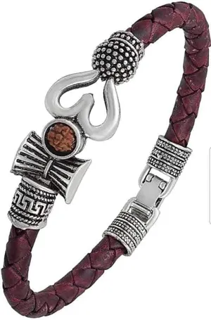 Imagine Mart Rudraksh Trishul Damroo Designer Metal Bahubali Kada Bracelet for Men & Women(Silver & Brown)