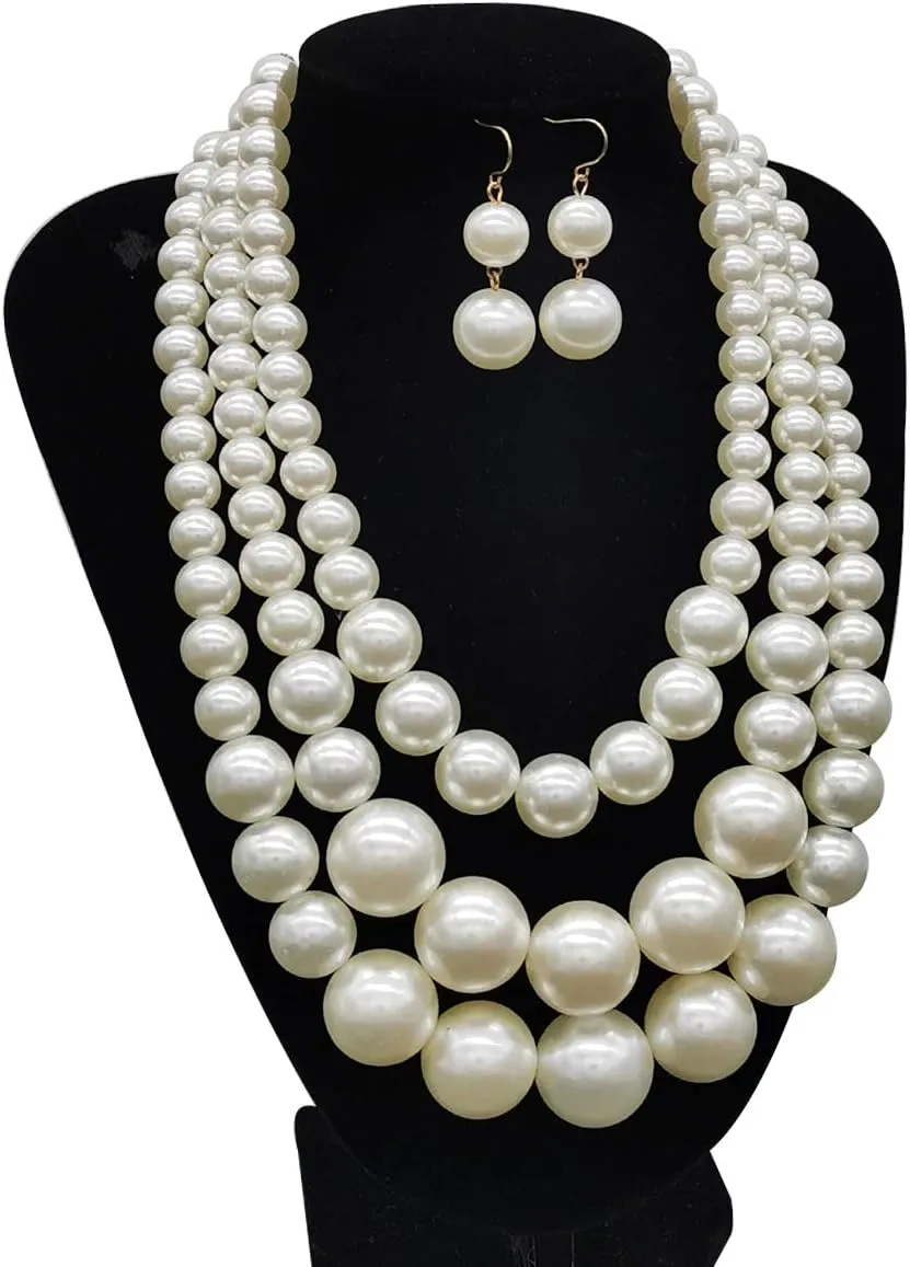 Imitation Pearl Necklace for Women Pearl Choker Necklace and Earrings Set Bridal Wedding Jewelry Chunky Beaded Necklaces for women