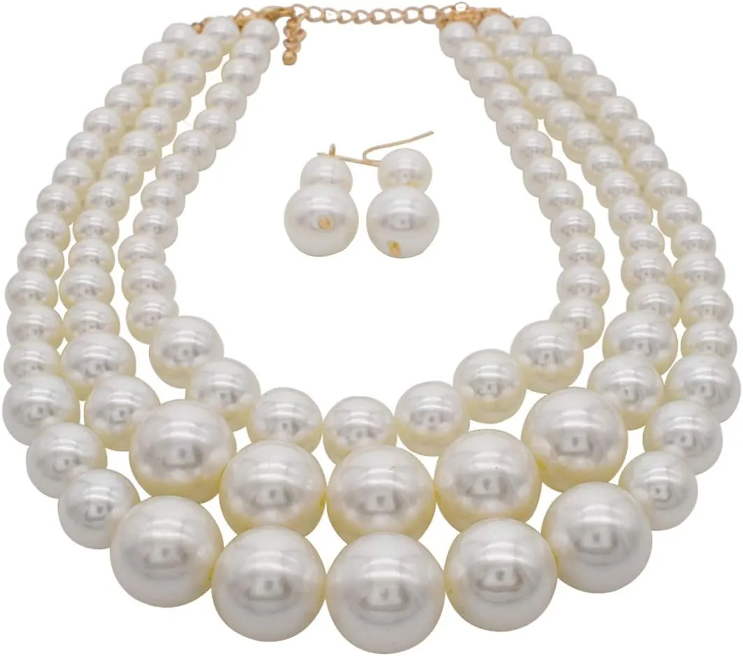 Imitation Pearl Necklace for Women Pearl Choker Necklace and Earrings Set Bridal Wedding Jewelry Chunky Beaded Necklaces for women