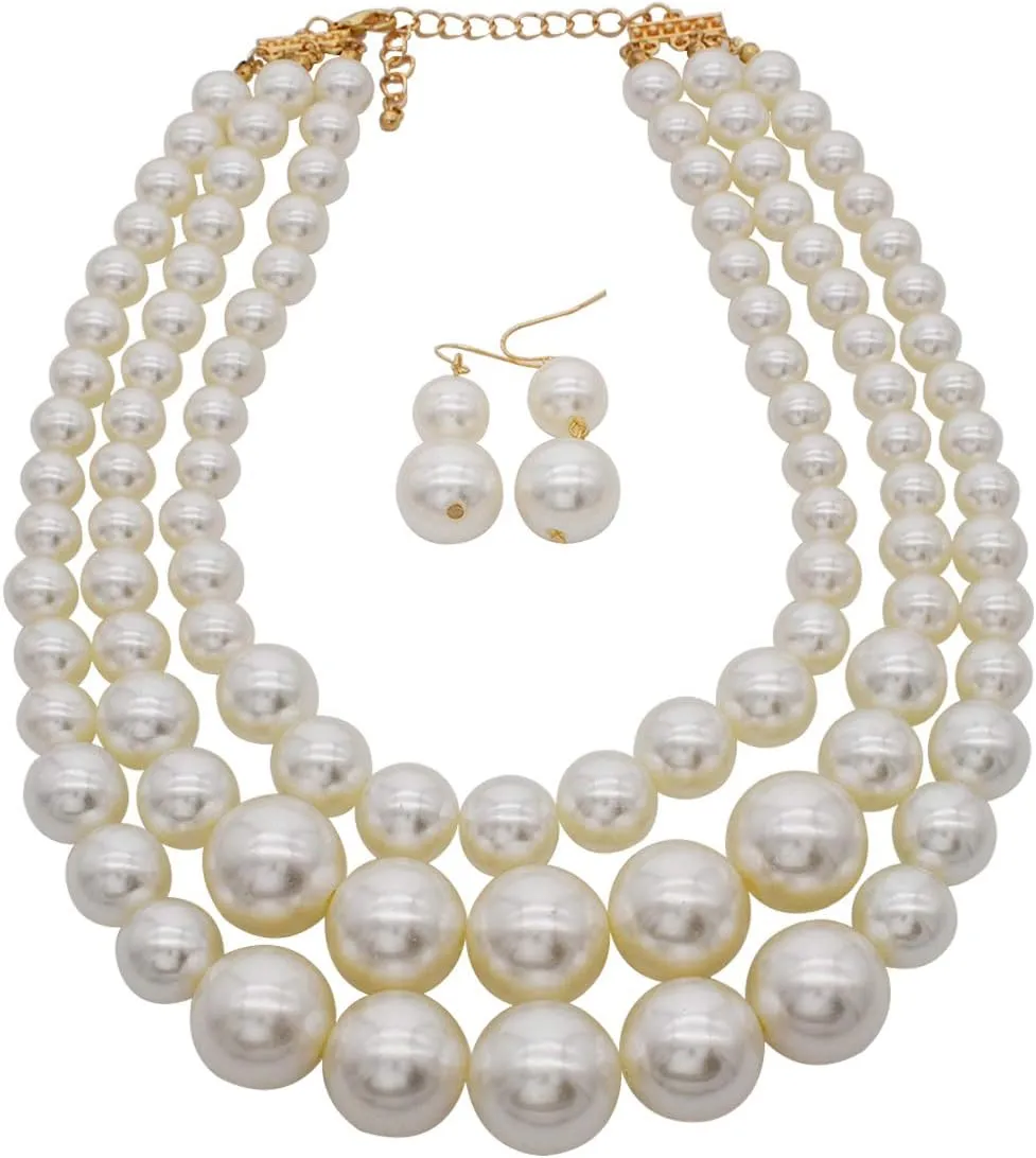Imitation Pearl Necklace for Women Pearl Choker Necklace and Earrings Set Bridal Wedding Jewelry Chunky Beaded Necklaces for women