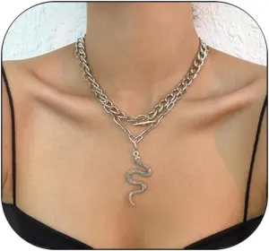 INENIMARTJ Chunky Snake Necklace Layered Gold Snake Pendant Necklaces Punk Vintage Cuban Chain Snake Jewelry