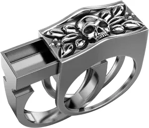 INENIMARTJ Men'S Skull Ring Unique Biker Rider Rings Vintage Carved Band Rings With Mini Secret Compartment Storage Box Punk Hip Hop Party Jewelry for Women