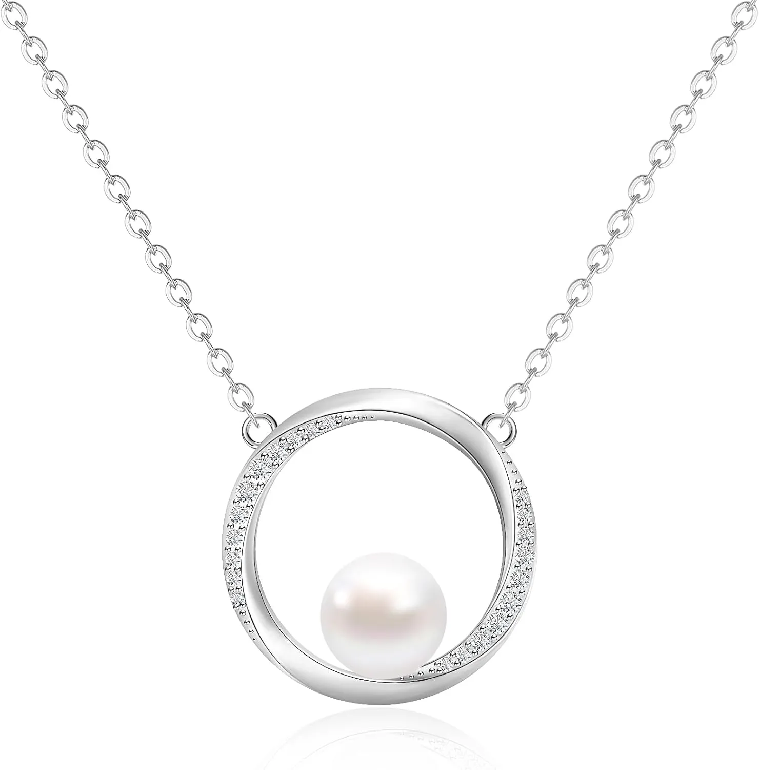 Infinity Pendant Necklace for Women,S925 Sterling Silver Mobius Strip Circle Necklace with 7.5mm Small Freshwater Pearl Pendant Great Gift for Her on Birthday Anniversary for women