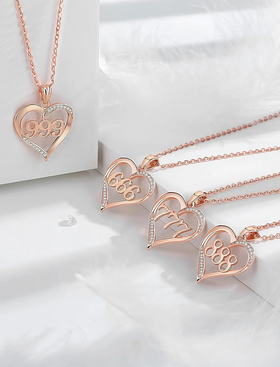 INFUSEU Sterling Silver Angel Numbers Heart Necklaces for Women Girls Numerology Jewelry, Your Lucky Number