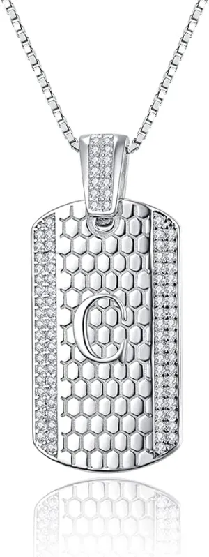 Initial Necklaces for Men - 925 Sterling Silver Letter Necklace for Men Hip Hop Chains for Men Cubic Zirconia Square Necklace Birthday Anniversary Christmas Gifts for Husband Boyfriend Son