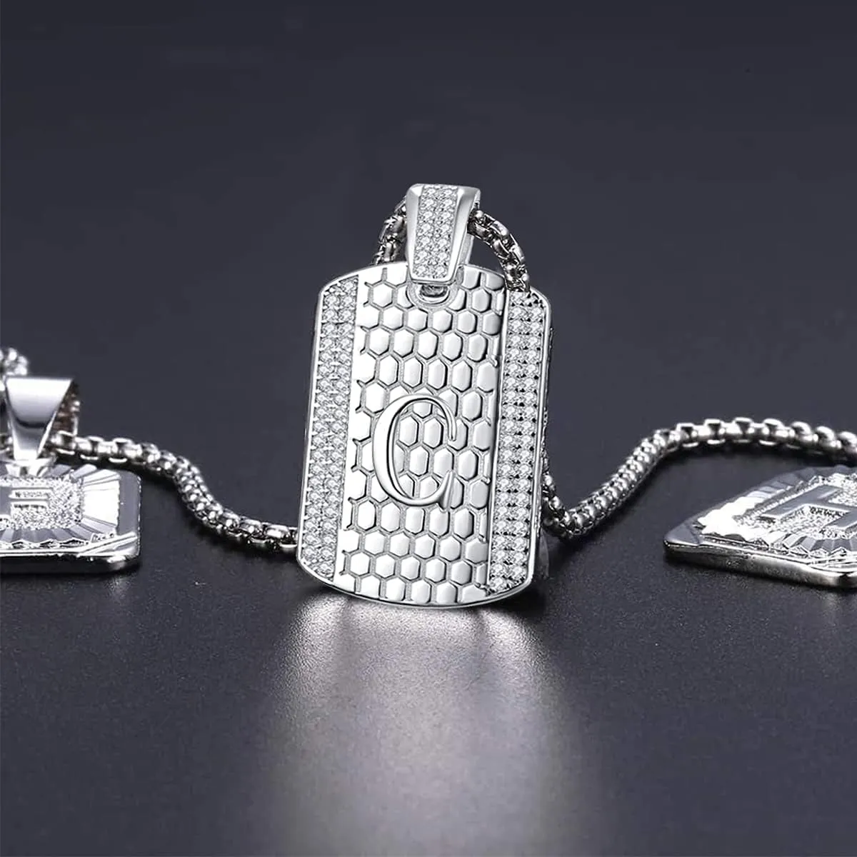 Initial Necklaces for Men - 925 Sterling Silver Letter Necklace for Men Hip Hop Chains for Men Cubic Zirconia Square Necklace Birthday Anniversary Christmas Gifts for Husband Boyfriend Son