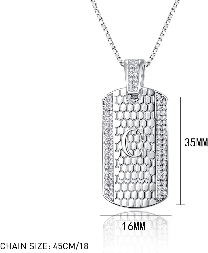 Initial Necklaces for Men - 925 Sterling Silver Letter Necklace for Men Hip Hop Chains for Men Cubic Zirconia Square Necklace Birthday Anniversary Christmas Gifts for Husband Boyfriend Son