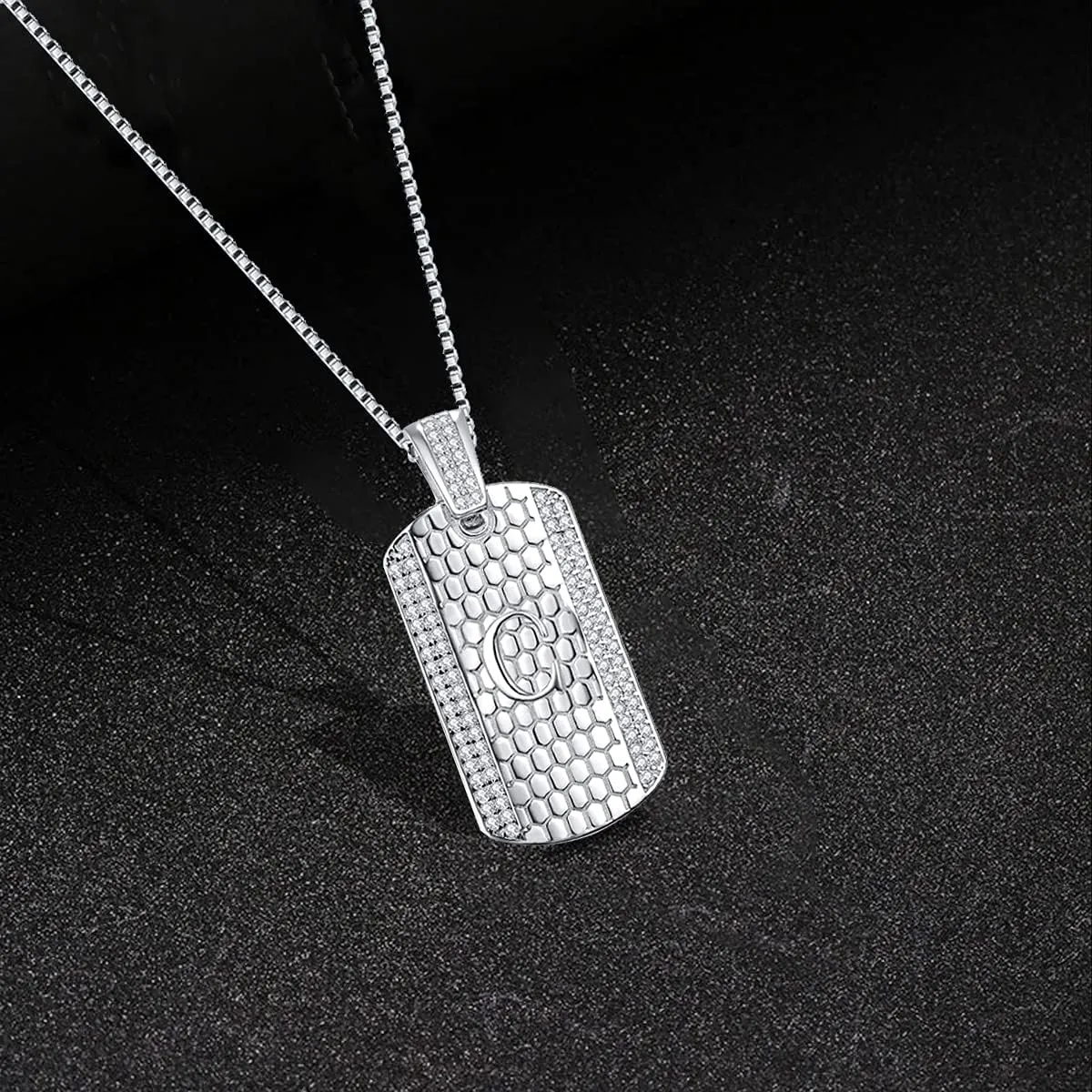 Initial Necklaces for Men - 925 Sterling Silver Letter Necklace for Men Hip Hop Chains for Men Cubic Zirconia Square Necklace Birthday Anniversary Christmas Gifts for Husband Boyfriend Son