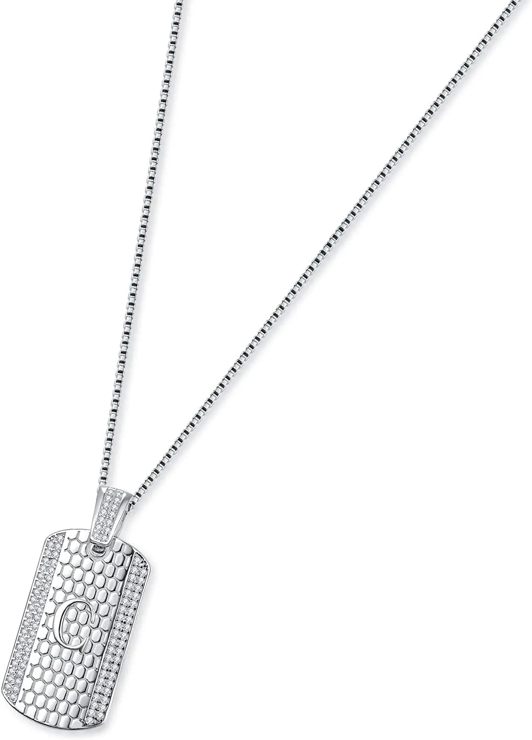 Initial Necklaces for Men - 925 Sterling Silver Letter Necklace for Men Hip Hop Chains for Men Cubic Zirconia Square Necklace Birthday Anniversary Christmas Gifts for Husband Boyfriend Son