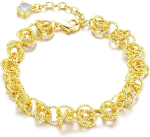 Italian Gold Bracelet Loop Interlocking Link Chain w/Diamond Charm Dainty Toggle Bracelets for Women & Teen Girls Adjustable Stackable Jewelry Fashion Luxury Gift for Her Chunky 18K Gold Bangles