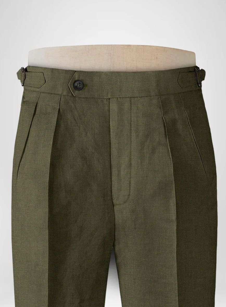 Italian Prato Green Linen Highland Trousers