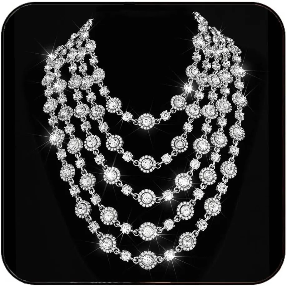 JAKAWIN Layered Rhinestone Necklace Bride Wedding Jewelry Set Silver Multilayered Collar Necklaces Chain for Women NK328