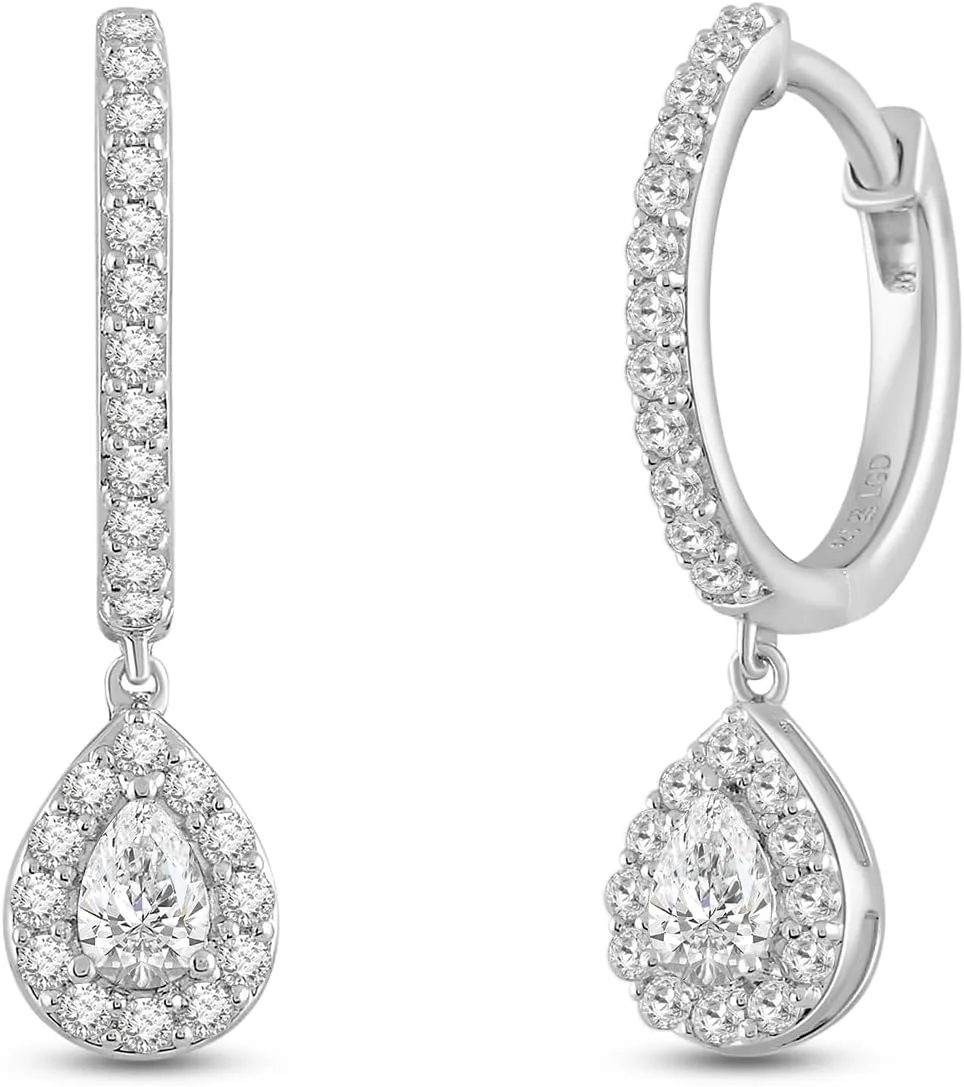 Jewelili 925 Sterling Silver Diamond Dangle Earrings for Women | 0.50 CTW | H Color I1 Clarity | Lab Grown Diamond Teardrop Earrings | Jewelry Gift Box