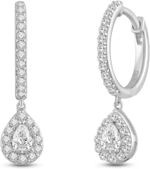 Jewelili 925 Sterling Silver Diamond Dangle Earrings for Women | 0.50 CTW | H Color I1 Clarity | Lab Grown Diamond Teardrop Earrings | Jewelry Gift Box