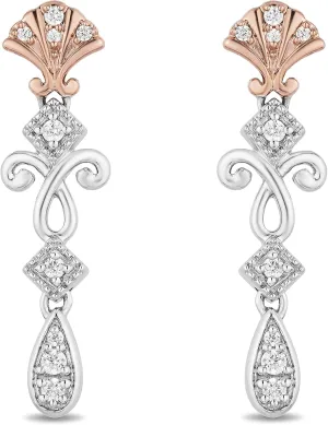 Jewelili Enchanted Disney Fine Jewelry 14K Rose Gold over Sterling Silver 1/6 CTTW Diamond Ariel Shell Earring