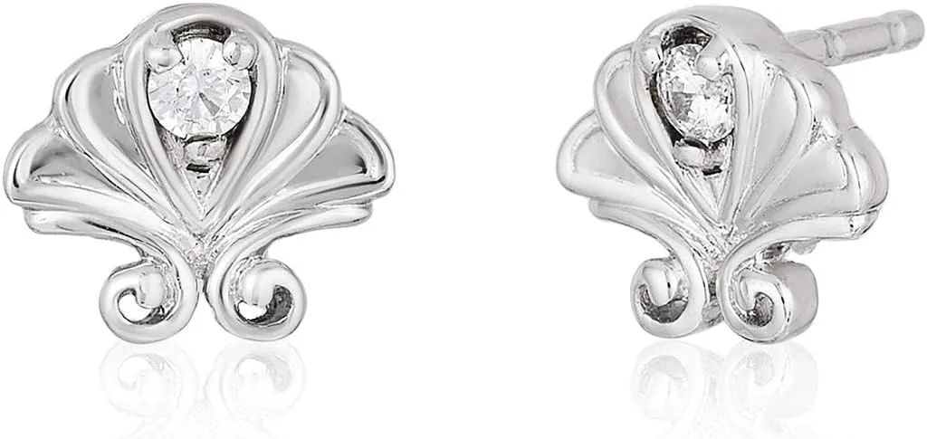 Jewelili Enchanted Disney Fine Jewelry Sterling Silver Round White Diamond Accent Ariel Stud Earrings