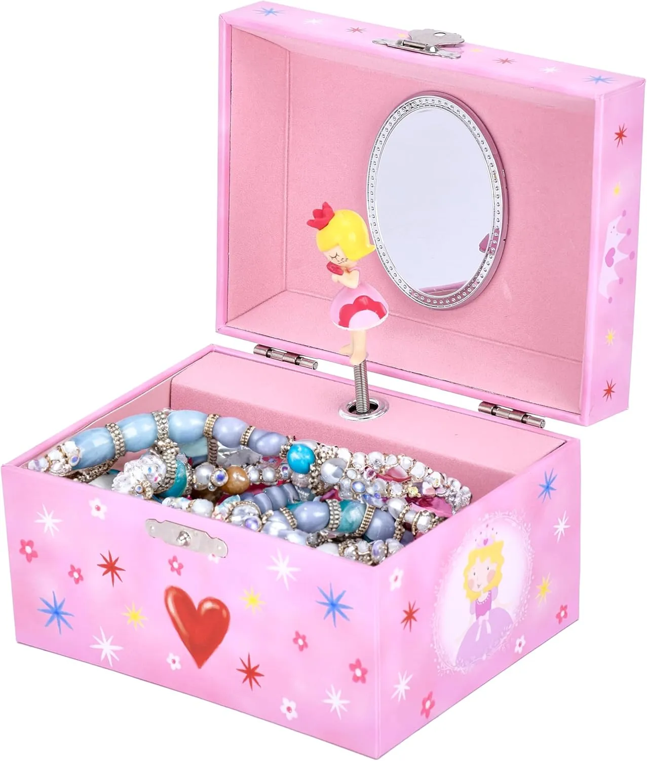 Jewelkeeper Musical Jewelry Box for Girls - Heart Princess - Ballerina Design with Classic Music - Storage Holder with Secure Drawer for Necklace, Rings, Earrings, Bracelets - 3.1"Hx5.5"Lx3.9"W, Pink