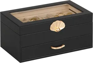 Jewelry Box with 1 Drawers: Display Organizer for Earrings Necklaces - Gift for Girls Women (Black)