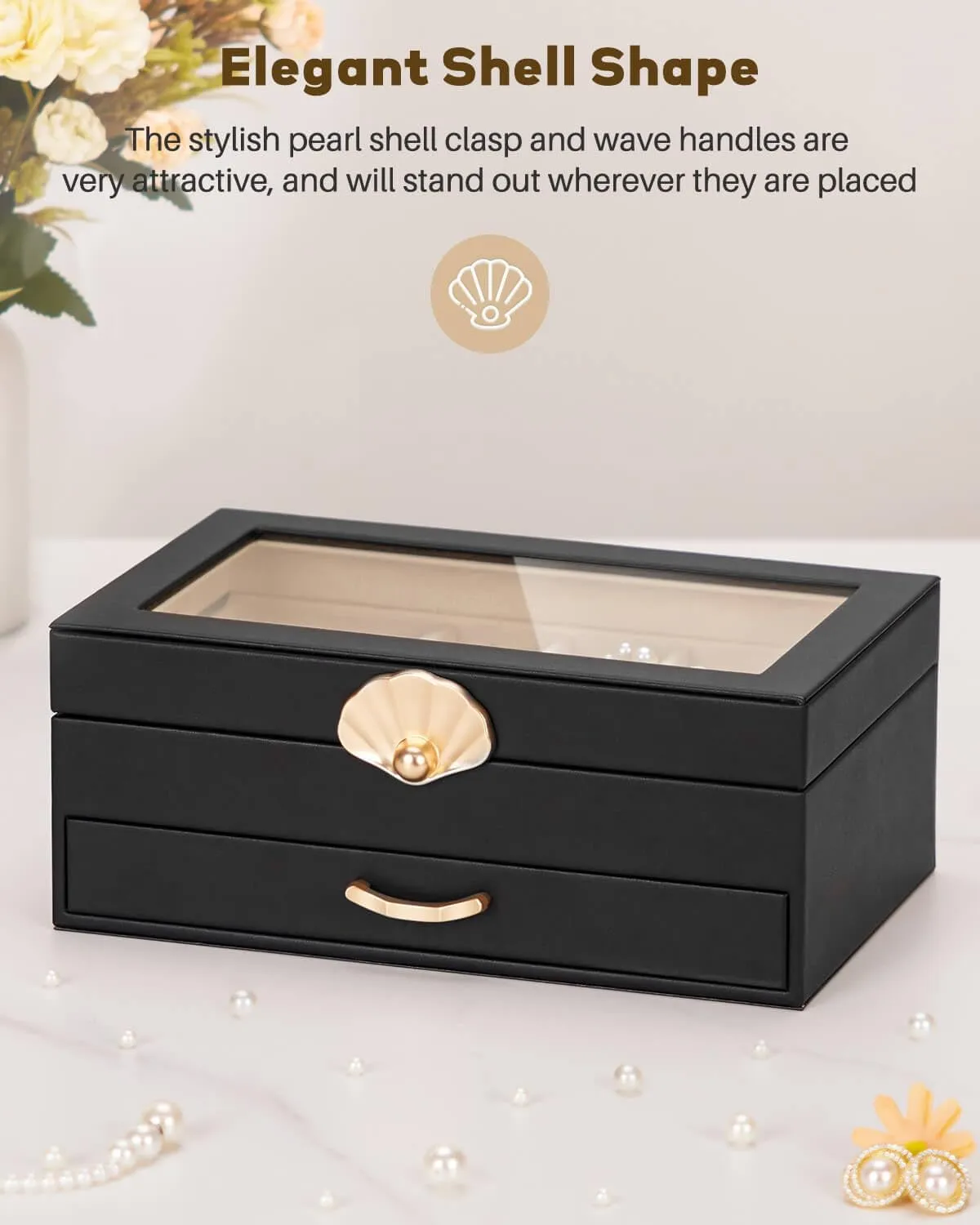 Jewelry Box with 1 Drawers: Display Organizer for Earrings Necklaces - Gift for Girls Women (Black)