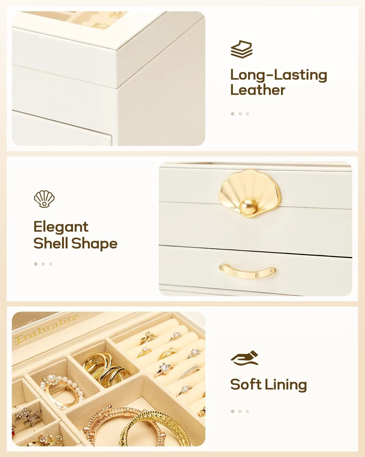 Jewelry Box with 2 Drawers: Display Organizer for Earrings Necklaces - Gift for Girls Women (White)