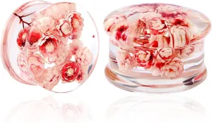 Jewseen 2Pcs Flower Ear Gauges 2g to 1'' Organic Real Flower Resin Plugs