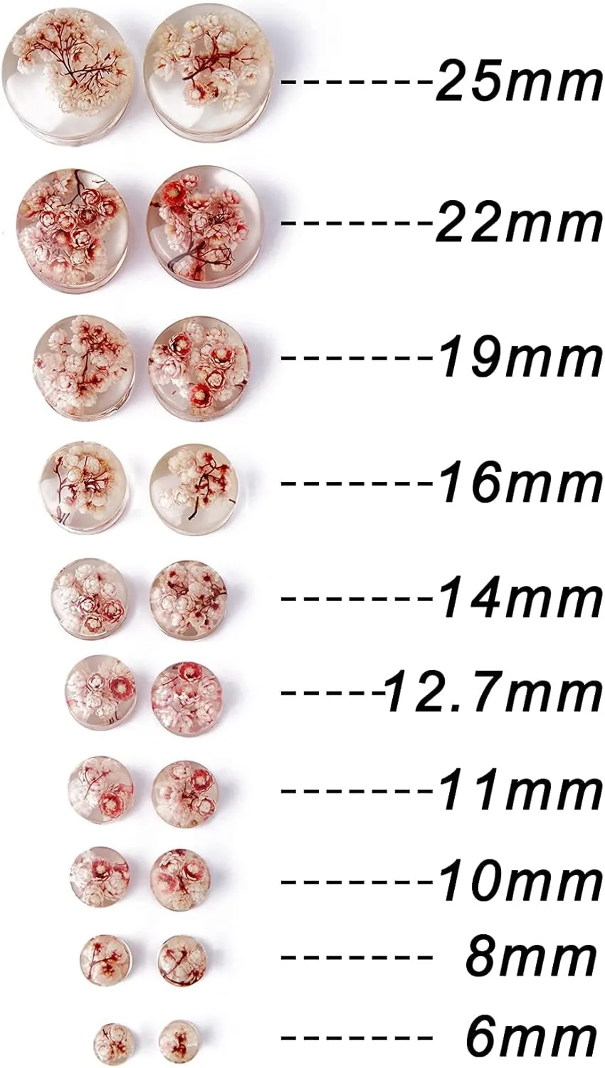Jewseen 2Pcs Flower Ear Gauges 2g to 1'' Organic Real Flower Resin Plugs