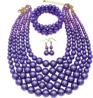 JNF Large Faux Pearl Necklaces for Women Multi strand Pearl Necklace Bracelet and Earrings Set Costume Pearls Necklace Jewelry Ladies