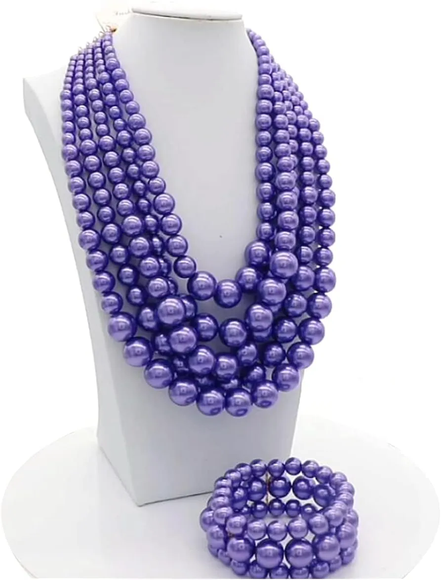 JNF Large Faux Pearl Necklaces for Women Multi strand Pearl Necklace Bracelet and Earrings Set Costume Pearls Necklace Jewelry Ladies