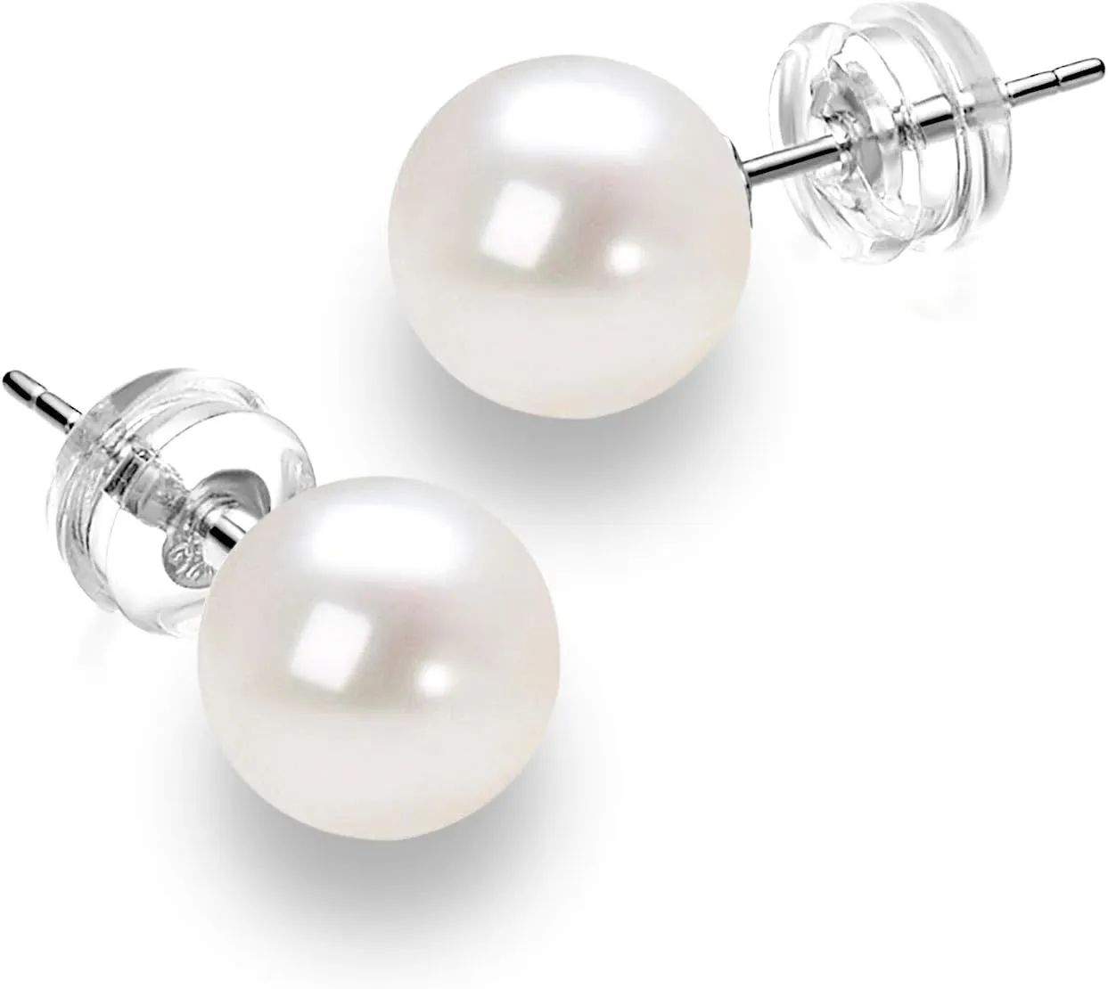 JORA 14K Gold Round White Freshwater Cultured Pearl Stud Earrings for Women - AAAA Quality