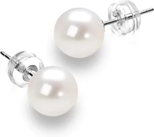 JORA 14K Gold Round White Freshwater Cultured Pearl Stud Earrings for Women - AAAA Quality