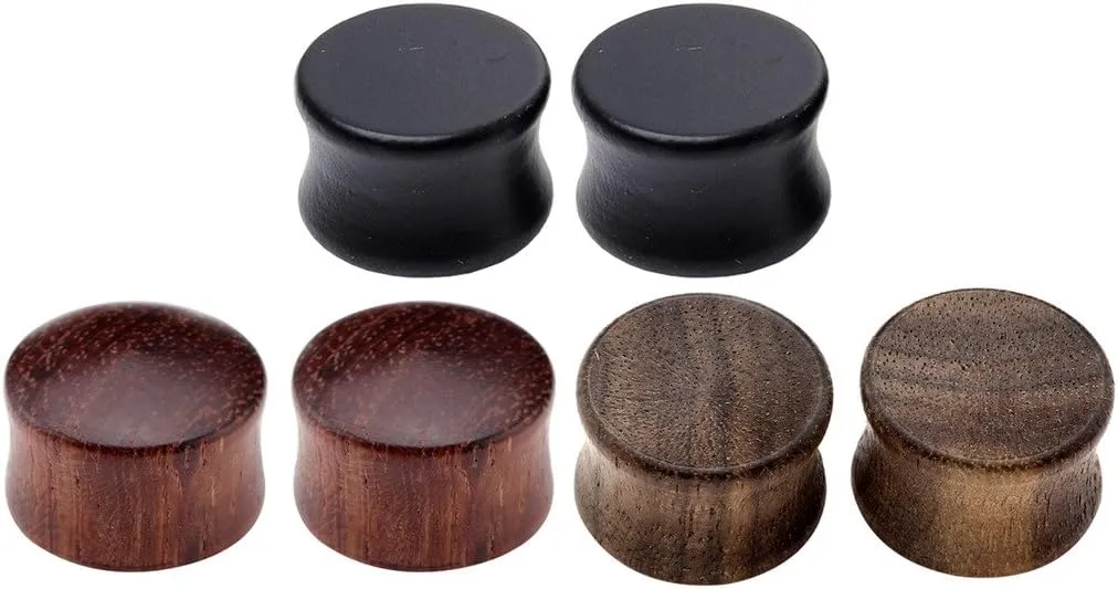 Jovivi 6pcs Organic Wood Brown Black Double Flared Ear Saddle Plugs Stretcher Punk Piercing Gauge 10mm - 20mm