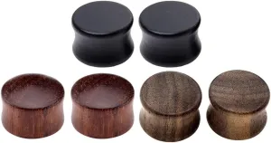 Jovivi 6pcs Organic Wood Brown Black Double Flared Ear Saddle Plugs Stretcher Punk Piercing Gauge 10mm - 20mm