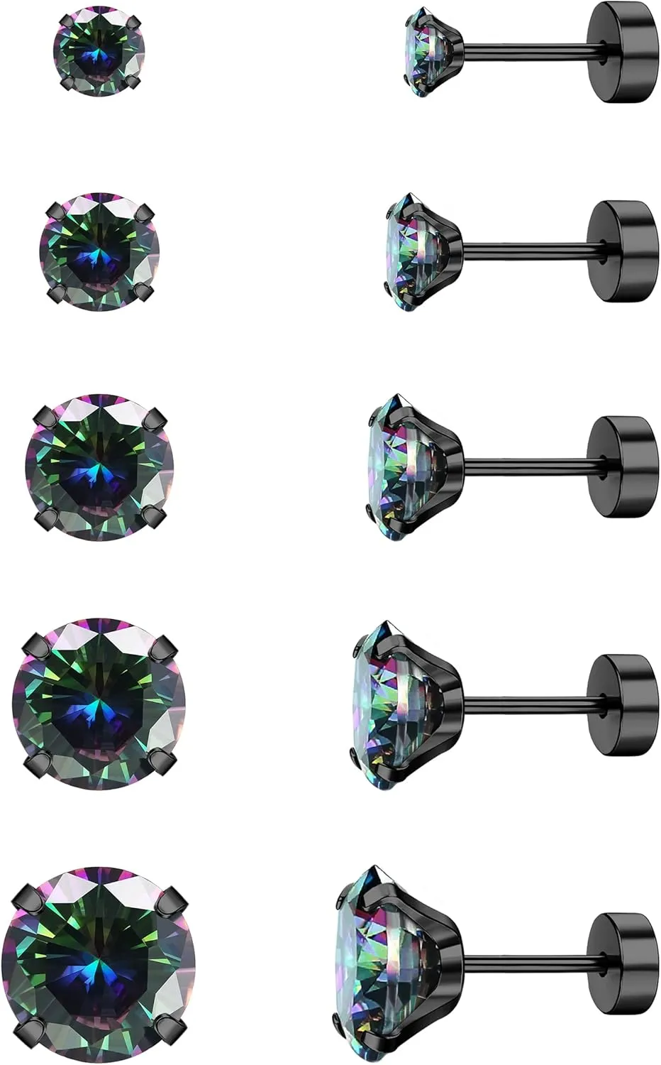 Jstyle Screw Back Stud Earrings Set 20G Titanium Steel Cartilage Piercing Jewelry for Women Men Sensitive Ears CZ Tragus Helix Flat Back Earrings Stud