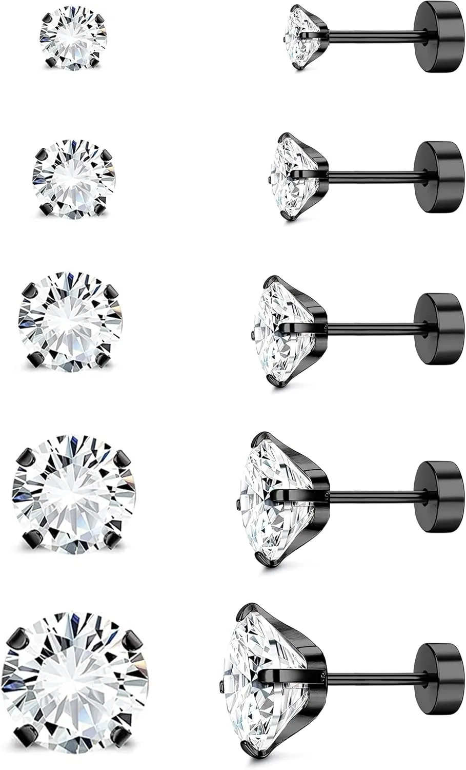 Jstyle Screw Back Stud Earrings Set 20G Titanium Steel Cartilage Piercing Jewelry for Women Men Sensitive Ears CZ Tragus Helix Flat Back Earrings Stud