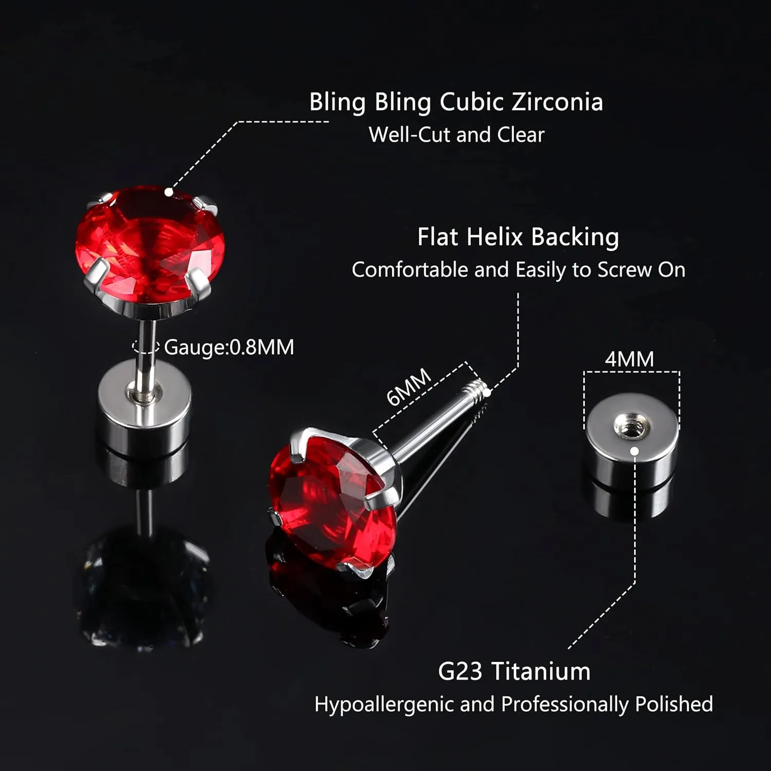 Jstyle Screw Back Stud Earrings Set 20G Titanium Steel Cartilage Piercing Jewelry for Women Men Sensitive Ears CZ Tragus Helix Flat Back Earrings Stud