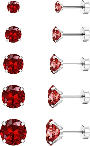 Jstyle Screw Back Stud Earrings Set 20G Titanium Steel Cartilage Piercing Jewelry for Women Men Sensitive Ears CZ Tragus Helix Flat Back Earrings Stud